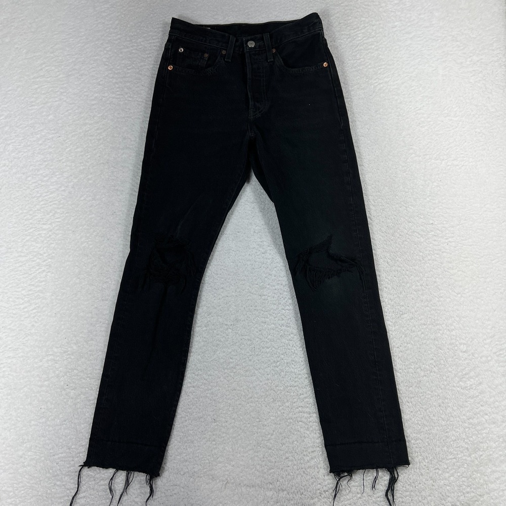 Levis Premium 501S Skinny Jeans Womens 24 (26x26) Black Distressed Button Fly